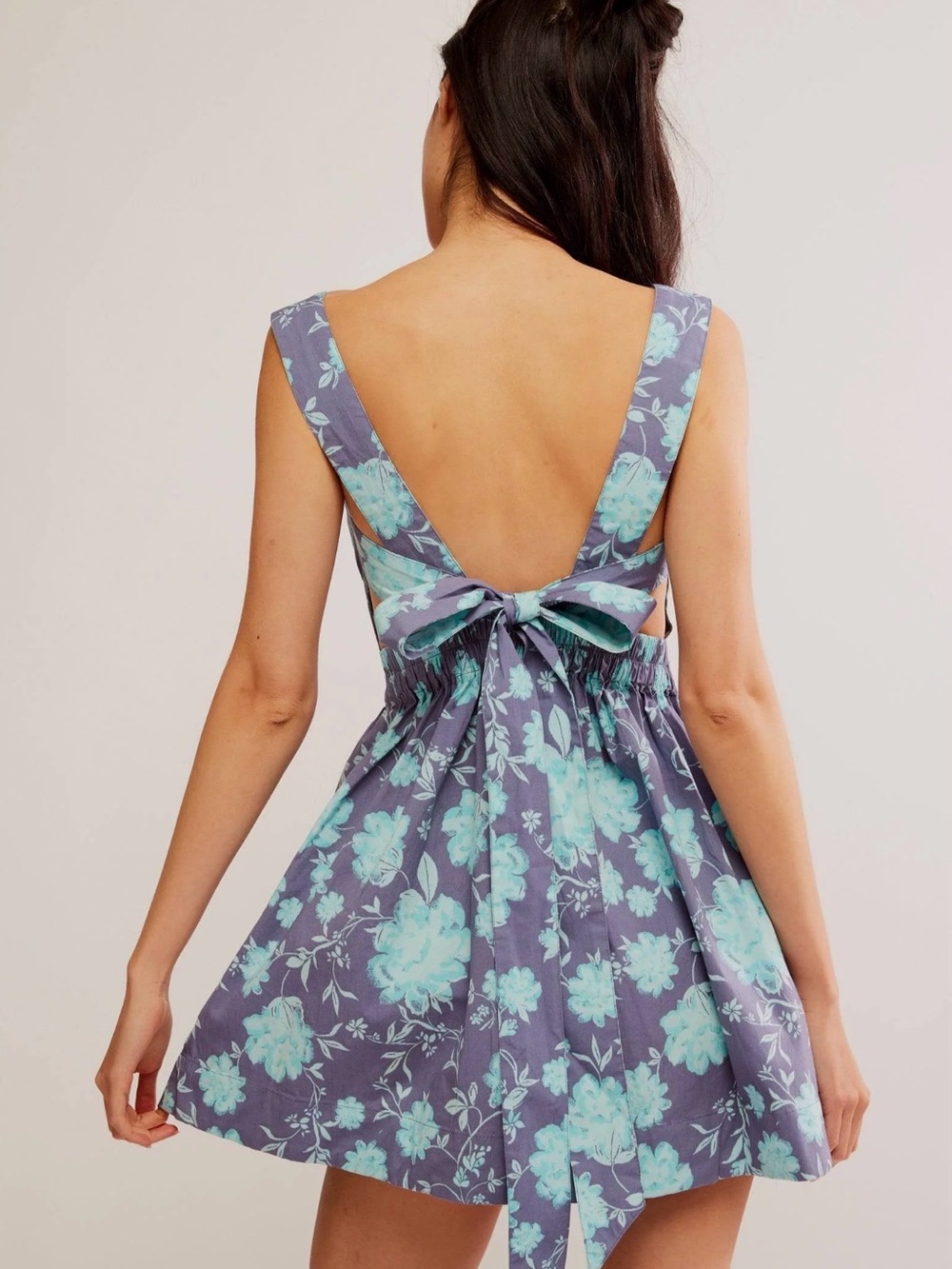 Free People Lavender-Blue Floral Backless Mini Dress